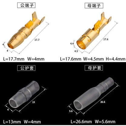 25/50/100sets 4.0 bullet Crimp terminal car electrical wire connector diameter 4mmFemale + Male + Case Cold press terminal