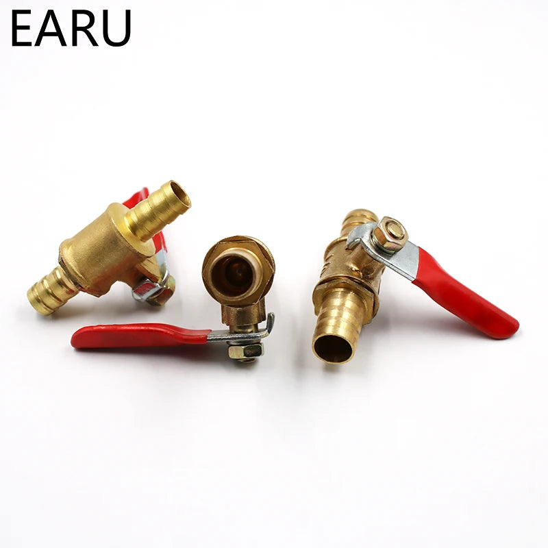 6mm-12mm Hose Barb Inline Brass Ball Valve for Water, Oil, Air, Gas, and Fuel Line Shutoff - Pneumatic Connector Controller