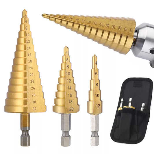 4-32 mm & 4-20 mm HSS Titanium Coated Step Drill Bit - High-Speed Steel Cone Drilling Tool