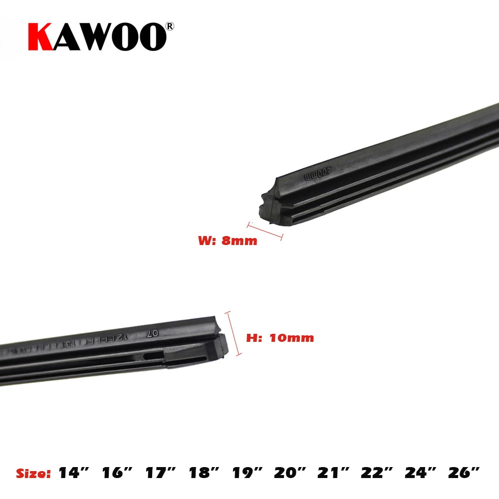 KAWOO Car Vehicle Insert Rubber Strip Wiper Blade (Refill) 8mm Soft 14" 16" 17" 18" 19" 20" 21" 22" 24" 26" 28" 1pcs Accessories