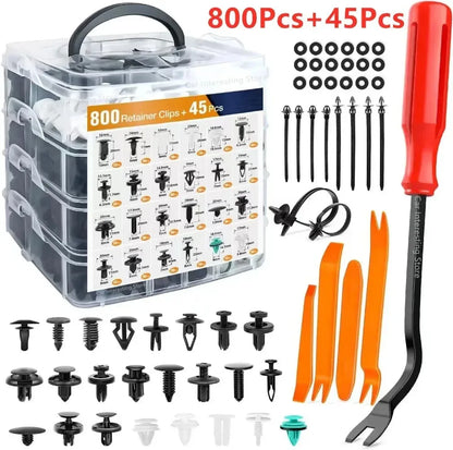 800pcs-100Pcs Car Fastener Clip Kit: Fender Rivet Clips, Auto Body Push Retainer Pins, Bumper Door Trim Panel Retainer Repair Kit