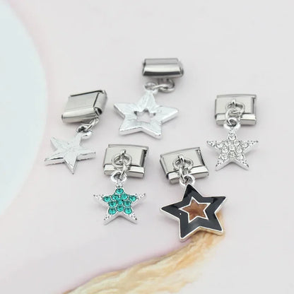 New Fashion Colour Glaze Star Shiny CZ Italian Links Charm - Fits 9mm Stainless Steel Bracelet for DIY Jewelry Making