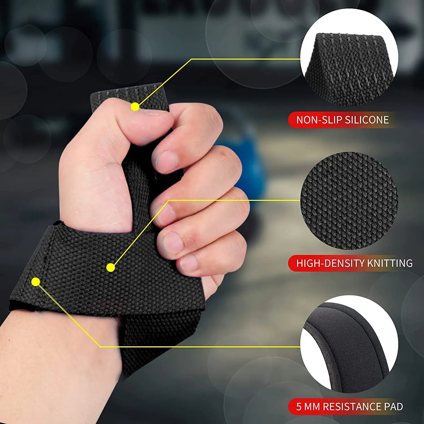 Weightlifting Straps - Anti-Slip Silicone Lifting Wrist Straps for Strength Training, Deadlifts, CrossFit, and Hand Grips Wrist Support