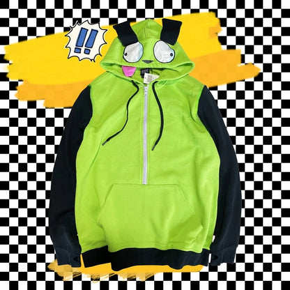 Anime Invader Cosplay Costume Coat - Alien Zim Hoodies Jacket with Ears | Hooded Zip-Up Pullovers Sweatshirts for Halloween