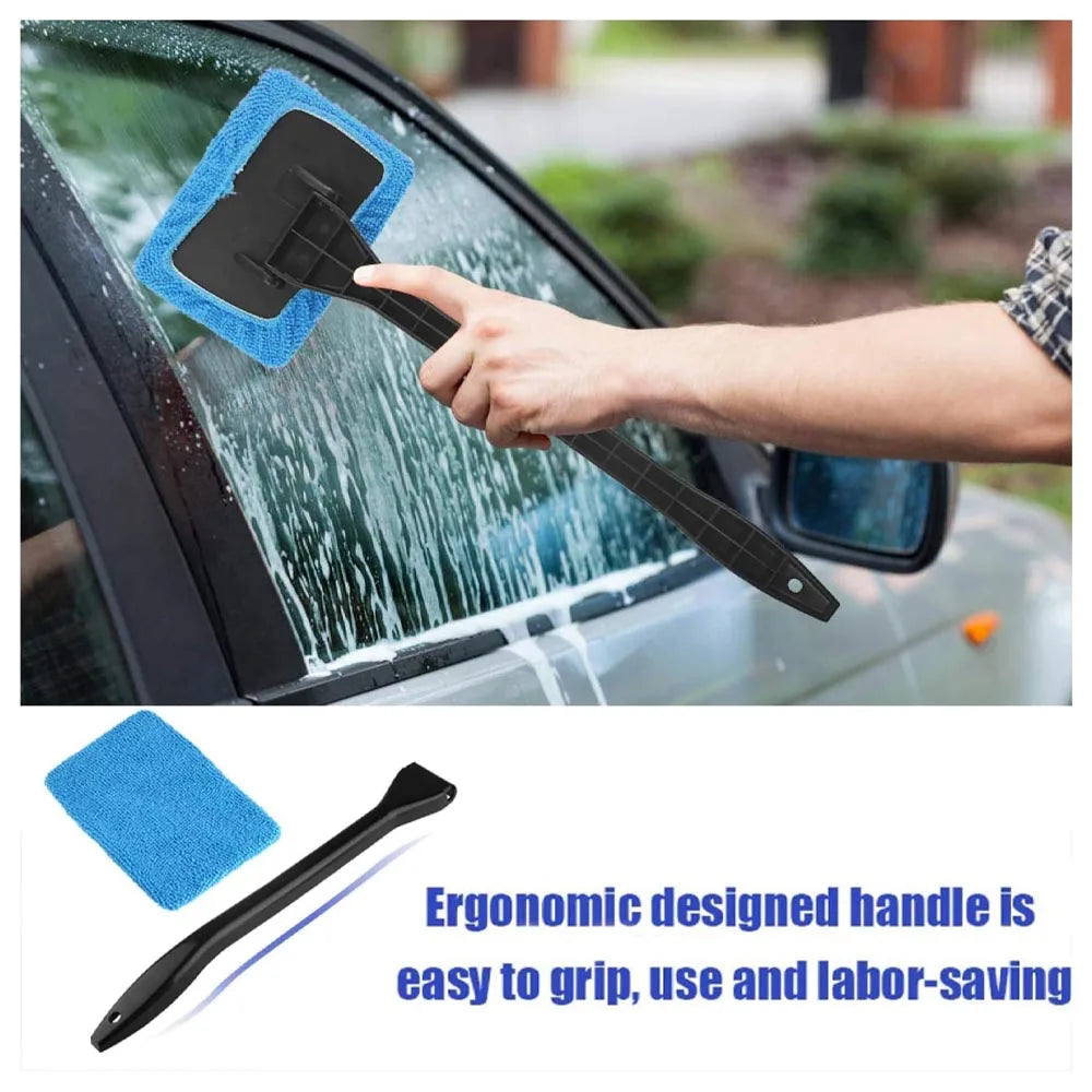 Ultimate Car Window Cleaner Brush Kit with Long Handle - Windshield & Interior Auto Glass Cleaning Tool