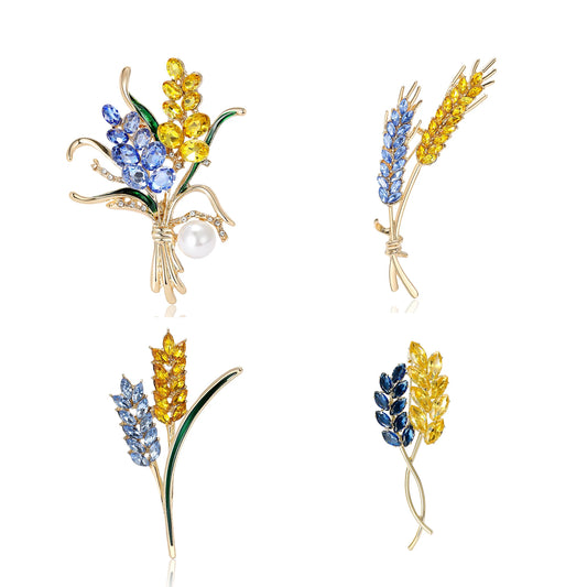 Ear of Wheat Brooches for Women Rhinestone Blue and Yellow Plant Pins 5-Color Unisex Casual Accessories Gifts