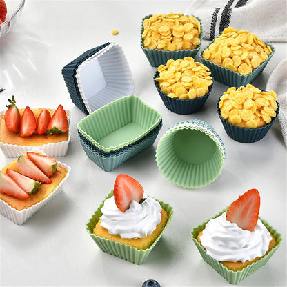 12pcs/Set Silicone Cake Mold Round Shaped Muffin Cupcake Baking Molds Kitchen Cooking Bakeware Maker DIY Cake Decorating Tools