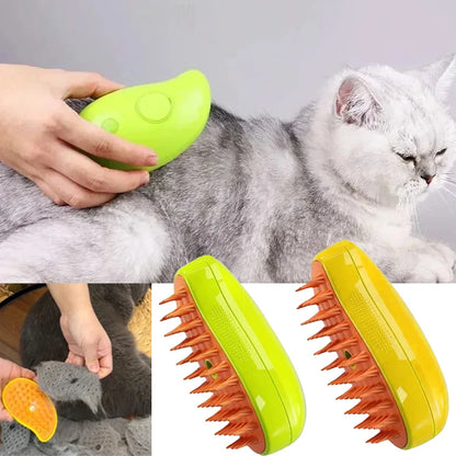 Electric Cat Steam Brush with Water Spray - Soft Silicone Kitten Pet Comb for Bath and Grooming