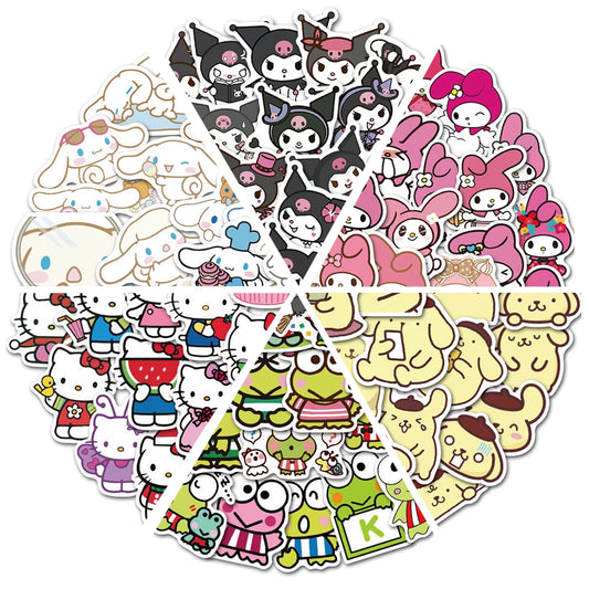 50pcs Stickers Cute Cinnamoroll Kuromi My Melody Sticker For Laptop Phone Case Girls Sanrio My Melody Anime Stickers Kids Toys