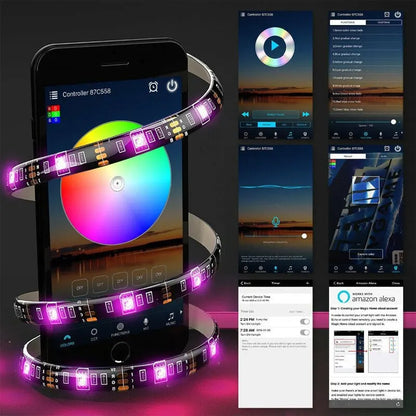 Background Atmosphere Light Strips 5050 RGB Color Bluetooth 5V Light Set for TV, Bedside, and Bar