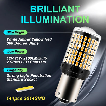 2-Piece Set of CanBus LED Bulbs - 144 SMD - Reverse & Turn Signal Lights for Multiple Bases