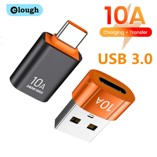 Elough 10A OTG USB 3.0 to Type C Adapter - USB C Male to USB Female Converter for Fast Charging and OTG Compatibility (MacBook, Laptop, Xiaomi, Samsung)