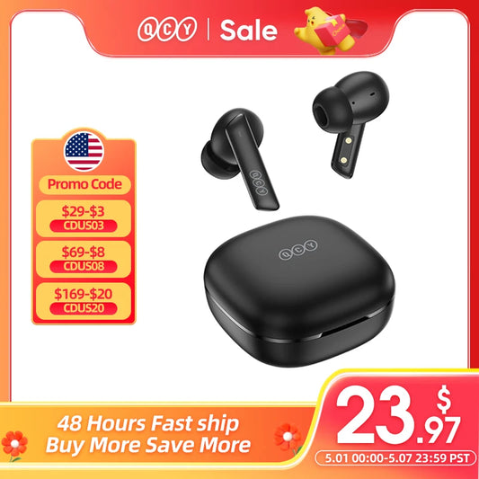 QCY HT05 ANC Wireless Earphone 40dB Noise Cancelling Bluetooth 5.2 Headphone 6 Mic ENC HD Call TWS Earbuds Transparency Mode