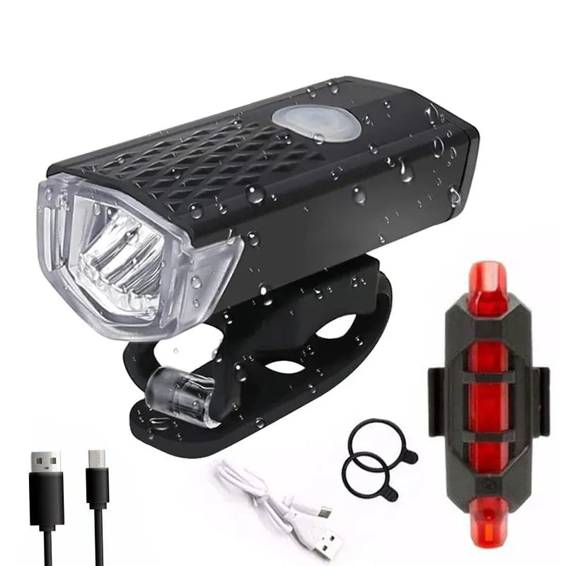 Bike Light Set: USB Rechargeable Front Light and Taillight - 3 Modes, Easy Installation, Bicycle Accessories for Road and MTB