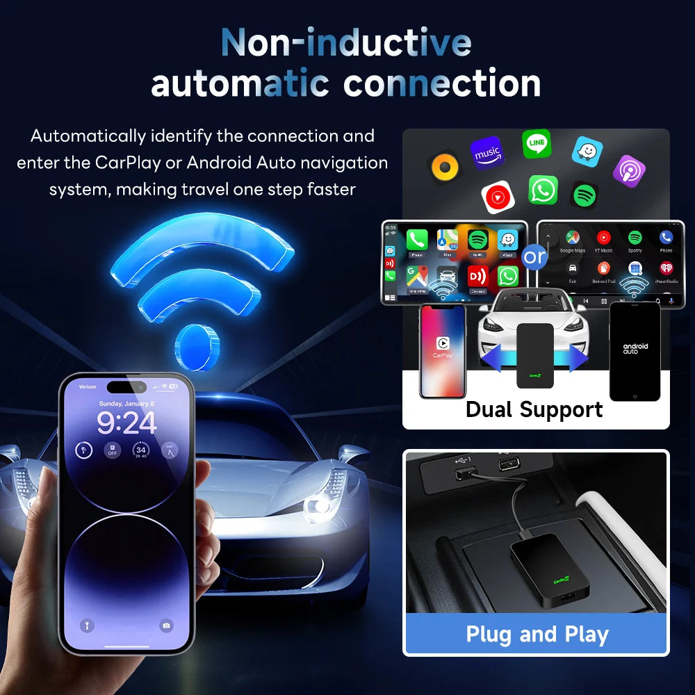 2air CarlinKit 5.0 Wireless CarPlay & Android Auto Box - Dual-Band WiFi, Auto Connect, Plug & Play