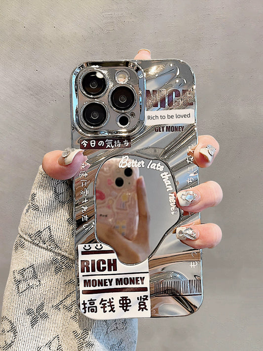 Suitable for Iphone15pro Phone Case Apple 14promax Fortune Loved Good Luck Text 13 Comes with Lens Protector 12 Couple Women 14pro Mirror XS Max Fancy 11 New Arrival PM