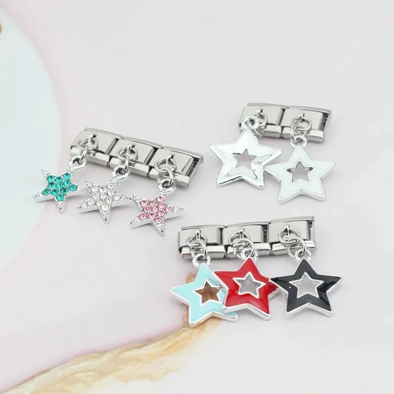 New Fashion Colour Glaze Star Shiny CZ Italian Links Charm - Fits 9mm Stainless Steel Bracelet for DIY Jewelry Making