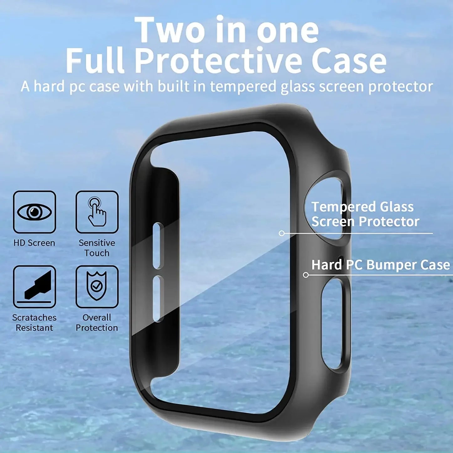 Tempered Glass+Cover For Apple Watch 9 8 7 45mm 41mm PC Bumper Screen Protector Case iWatch Series 7 6 5 4 SE2 44mm 40mm 42mm 38