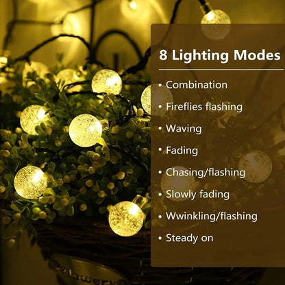 Solar Crystal Globe LED String Lights - 60 LED, 8 Lighting Modes, IP65 Waterproof, Fairy Lights for Garden and Party Decor (1pc/2pcs)