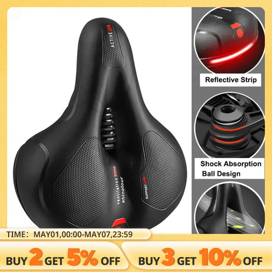 Hollow Breathable Bicycle Saddle Men Women MTB Road Bike Saddle Shock Absorbing Comfortable Big Butt Bike Seat Safety Warning