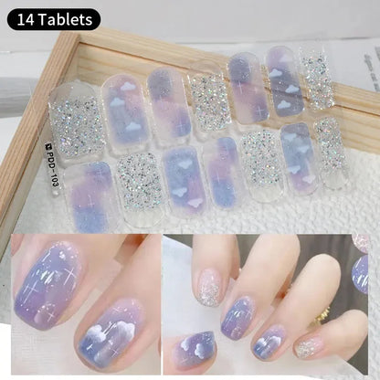 DIY Baking-Free Nail Stickers - Long-Lasting Solid Color & Fresh Flowers Summer Nail Strips