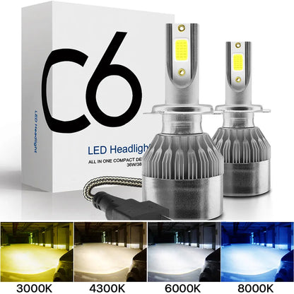 2x H7 LED Headlight Bulbs (Also Available in H11, H4, H1, H3, H8, HB1, HB3, HB4, HB5, HIR2, H13, H27, 9005, 9006) - COB C6 Car Lights - 3000K/6000K/8000K