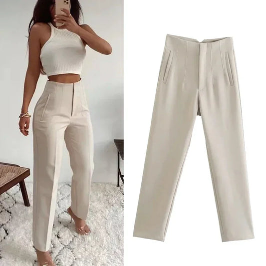 Fashion Office Wear High waist Pants for Women Formal Pants Office outfits Pencil Trousers Black Pink White Ladies Pants