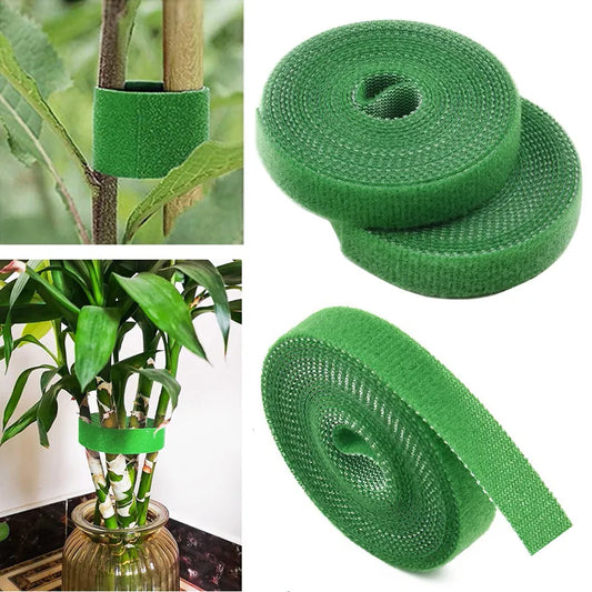 3 Rolls Green Garden Twine Plant Ties Nylon Plant Bandage - Hook & Loop Bamboo Cane Wrap Support Garden Accessories