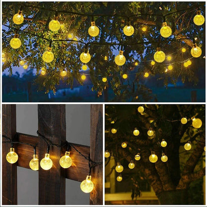 Solar Crystal Globe LED String Lights - 60 LED, 8 Lighting Modes, IP65 Waterproof, Fairy Lights for Garden and Party Decor (1pc/2pcs)