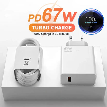 67W Original Fast USB Charger with 6A Type-C Charging Cable for Xiaomi 14/13/12/11 Ultra, Redmi K70/K60, Note 13/12T/9 Pro Turbo Charge