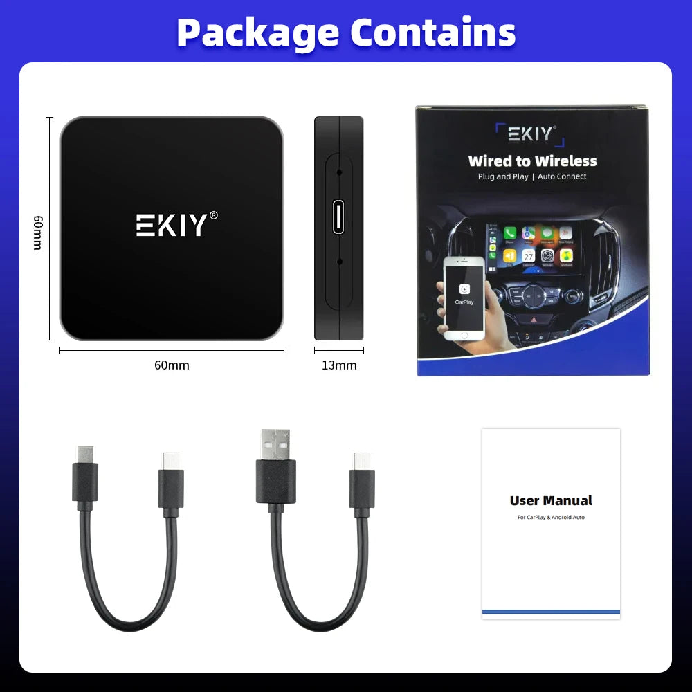 EKIY NEW Mini Wireless CarPlay Adapter for Toyota, Mazda, Nissan, Camry, Suzuki, Subaru, Citroen, Audi, Mercedes, Kia, Ford, Opel - Compatible with iOS15, Spotify, Bluetooth