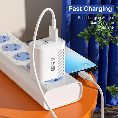 65W GaN USB-C Fast Charger PD 3.0 Quick Charger Wall Adapter for iPhone, Xiaomi, Samsung, OnePlus, POCO (EU/US Plug)