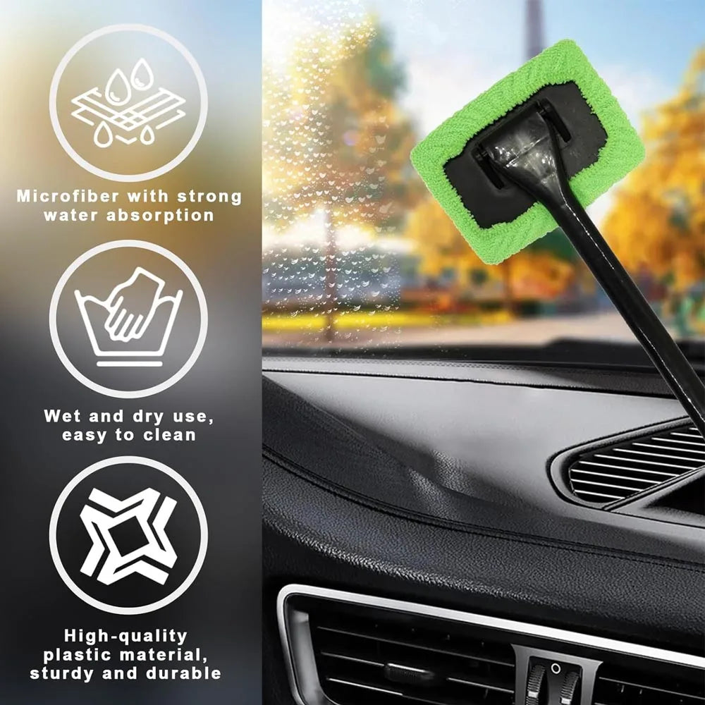 Ultimate Car Window Cleaner Brush Kit with Long Handle - Windshield & Interior Auto Glass Cleaning Tool