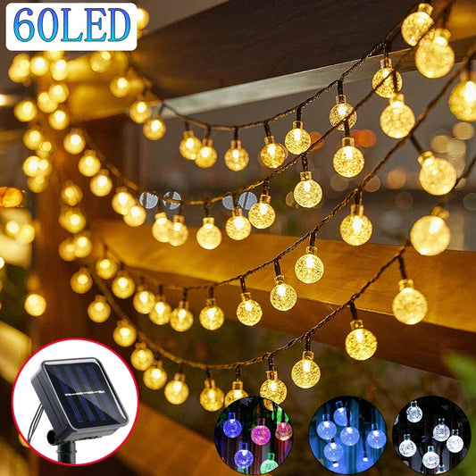 Solar Crystal Globe LED String Lights - 60 LED, 8 Lighting Modes, IP65 Waterproof, Fairy Lights for Garden and Party Decor (1pc/2pcs)