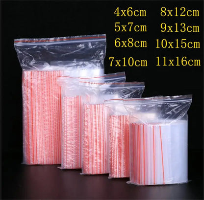 Thicken Zipper Sealed Bags Clear Plastic Storage Bag for Small Jewelry Food Packing Reclosable Zippers Sealing Pouch Wholesale