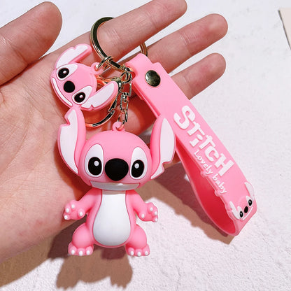 Toys Keychain Anime Stitch Pendant Keychain Sweet Pink Angel Women Car Keyring Girl Birthday Gift