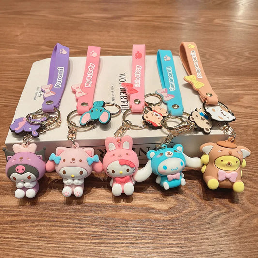 Hello Kitty Keychain Cute Cartoon Melody Kuromi Cinnamoroll Doll Pendant Decoration Keyring  Jewelry Girl&Child Gifts Toy