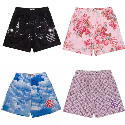 New Summer  EE Basic Mesh Short Classic Floral Printed Gym Shorts Men's Gym Basketball Sports Beach Shorts