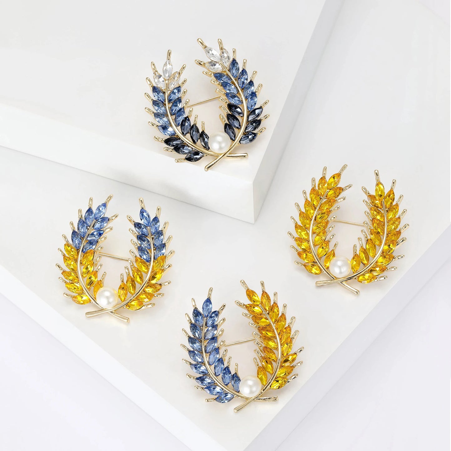 Ear of Wheat Brooches for Women Rhinestone Blue and Yellow Plant Pins 5-Color Unisex Casual Accessories Gifts