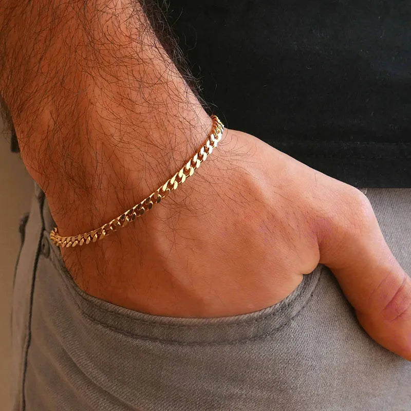 Chunky Miami Curb Chain Bracelet for Men - Stainless Steel Cuban Link Wristband (3-11mm) - Classic Punk Heavy Male Jewelry