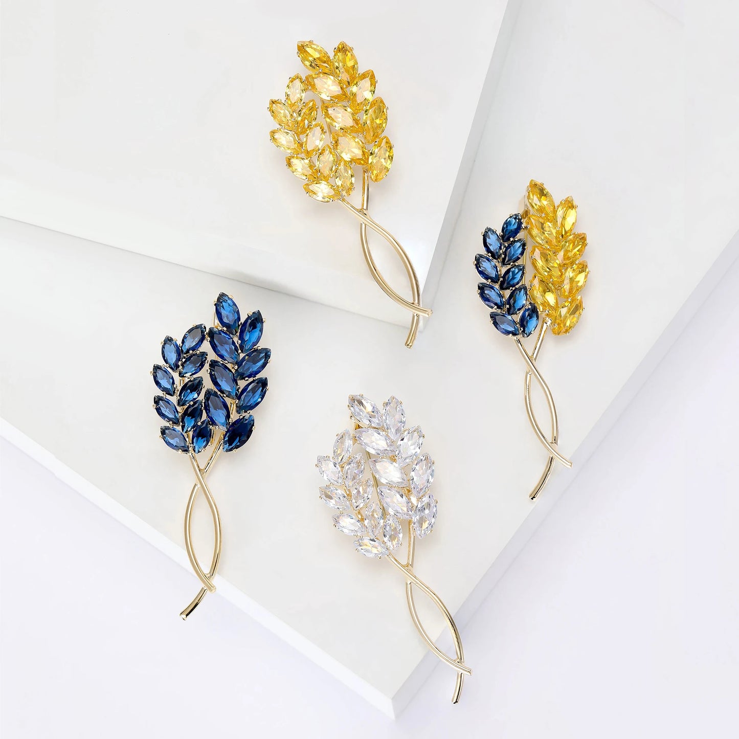 Ear of Wheat Brooches for Women Rhinestone Blue and Yellow Plant Pins 5-Color Unisex Casual Accessories Gifts