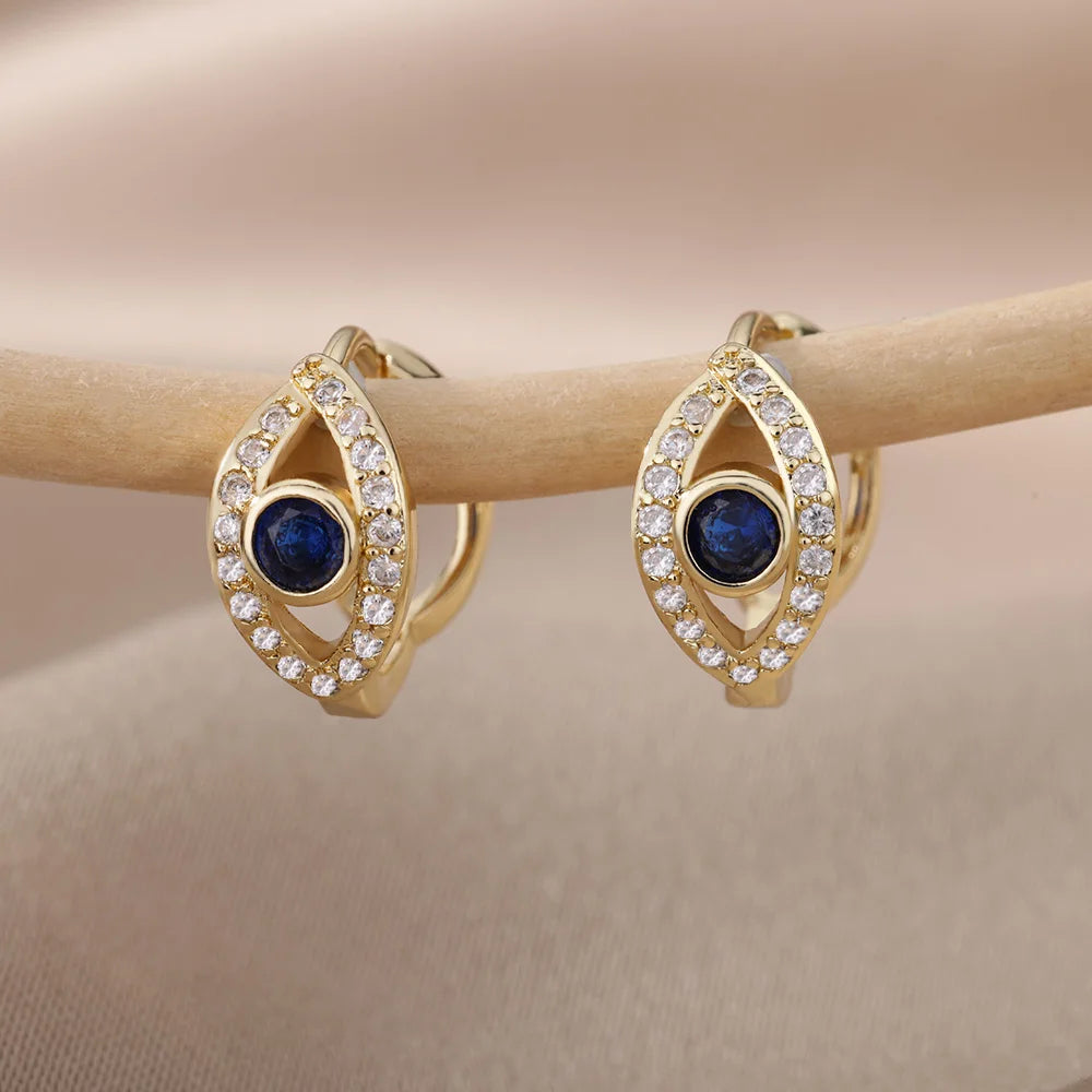 Stainless Steel Round Hoop Earrings for Women - Heart & Evil Eye Design