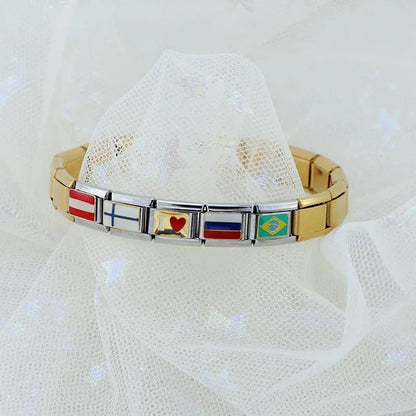 New Original Daisy Fashion World National Flag Italian Charm Fit 9mm Bracelet Stainless Steel Jewelry Making DJ046