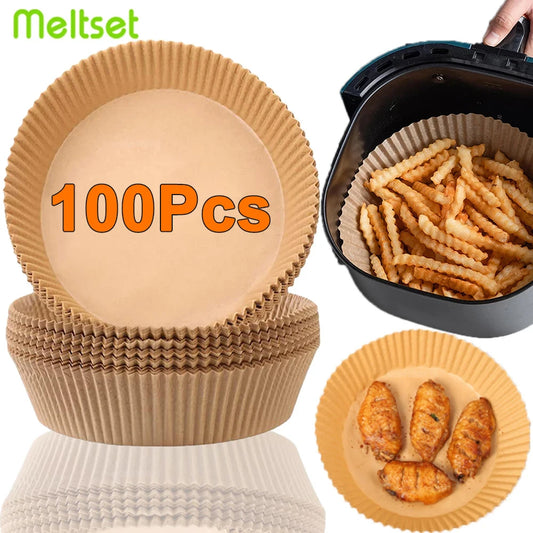 50/100Pcs Air Fryer Disposable Paper Liners - Non-Stick, Round, Air Fryer Baking Papers - Kitchen Accessories