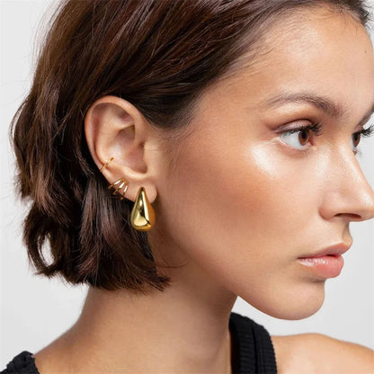 Vintage Gold Color Plated Chunky Dome Drop Earrings for Women