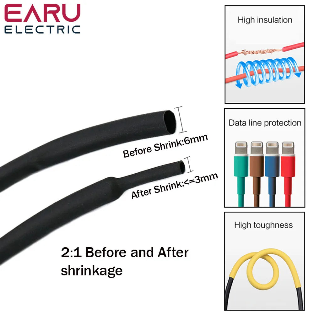 127-750pcs Heat-shrink Tubing Thermoresistant Tube Heat Shrink Wrapping Kit Electrical Connection Wire Cable Insulation Sleeving