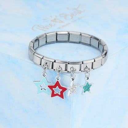 New Fashion Colour Glaze Star Shiny CZ Italian Links Charm - Fits 9mm Stainless Steel Bracelet for DIY Jewelry Making