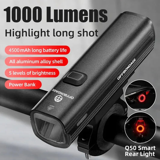 Bicycle Light 1000Lumen Bike Headlight Power Bank Flashlight Handlebar USB Charging MTB Road Highlight