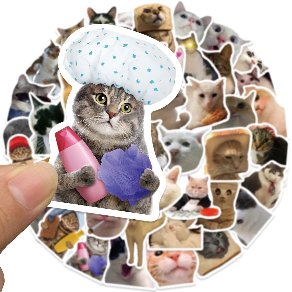 50PCS Cute Cat Stickers Vinyl Waterproof Funny Cats Decals for Water Bottle, Laptop, Skateboard, Scrapbook, Luggage, Kids Toys