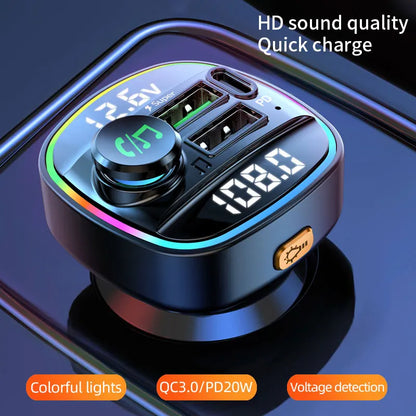 Bluetooth 5.0 FM Transmitter Handsfree Car Radio Modulator MP3 Player with 22.5W USB Super Quick Charge Adapter